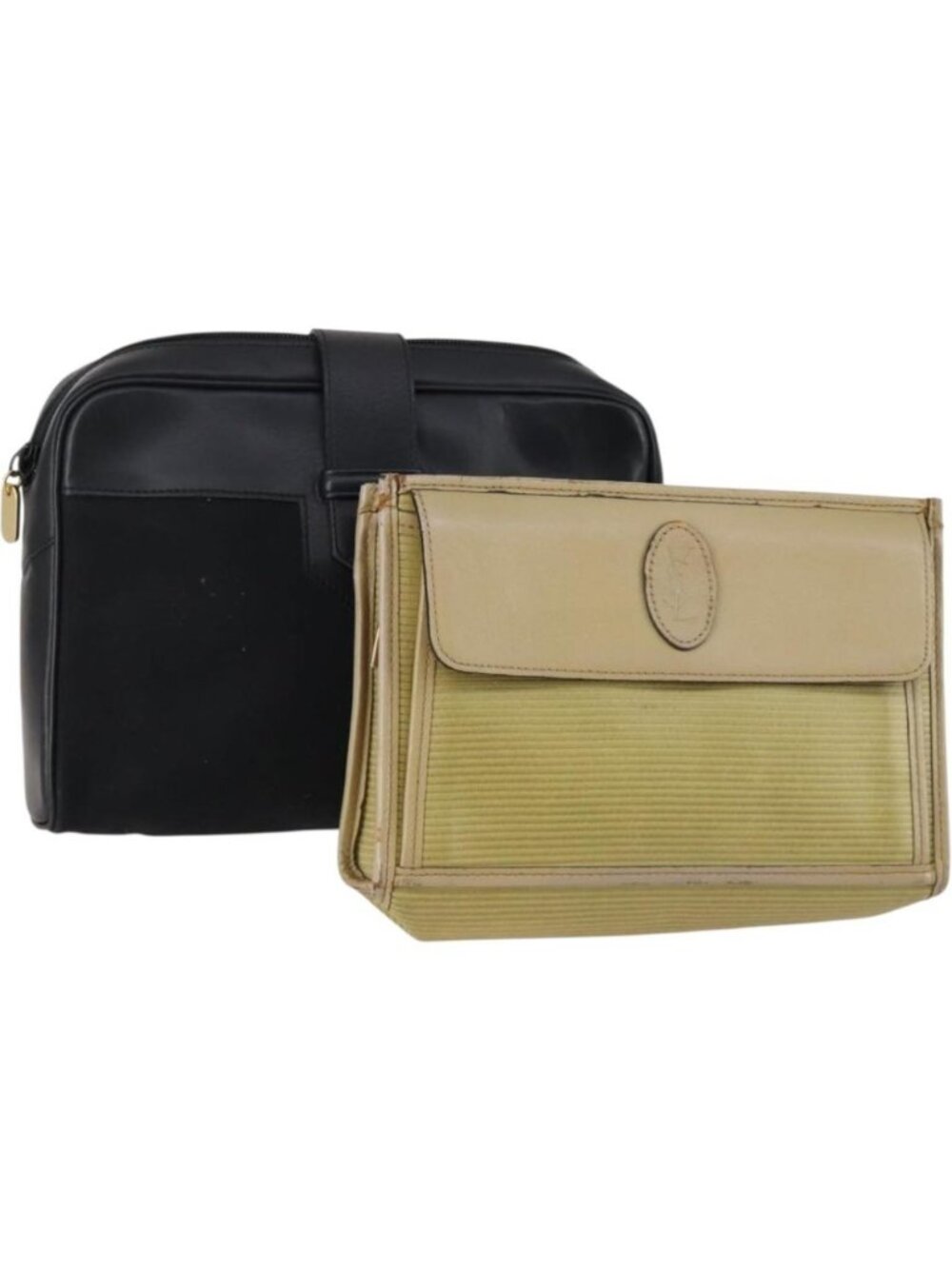 SAINT LAURENT Clutch Bag Leather 2 Set Beige Black